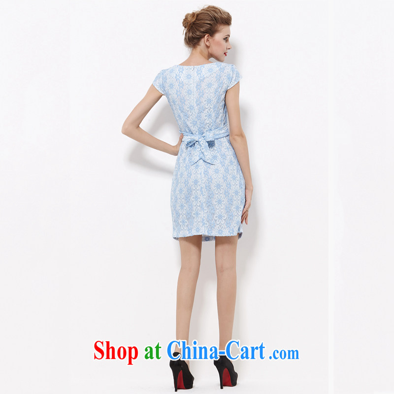 2014 Tomnrabbit new Europe and indeed the XL female lace floral dress thick sister summer B 14 244 light blue XXXXL, Tomnrabbit, shopping on the Internet