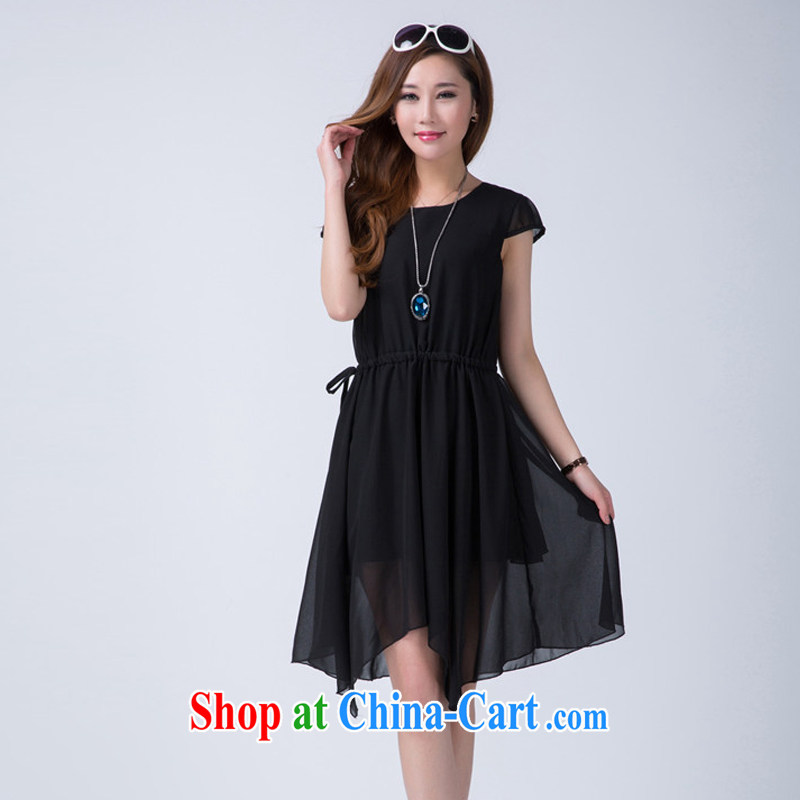 Summer 2014 XL mm thick girls dresses Solid Color beauty graphics thin elegant high-end atmosphere even skirt black XXXL