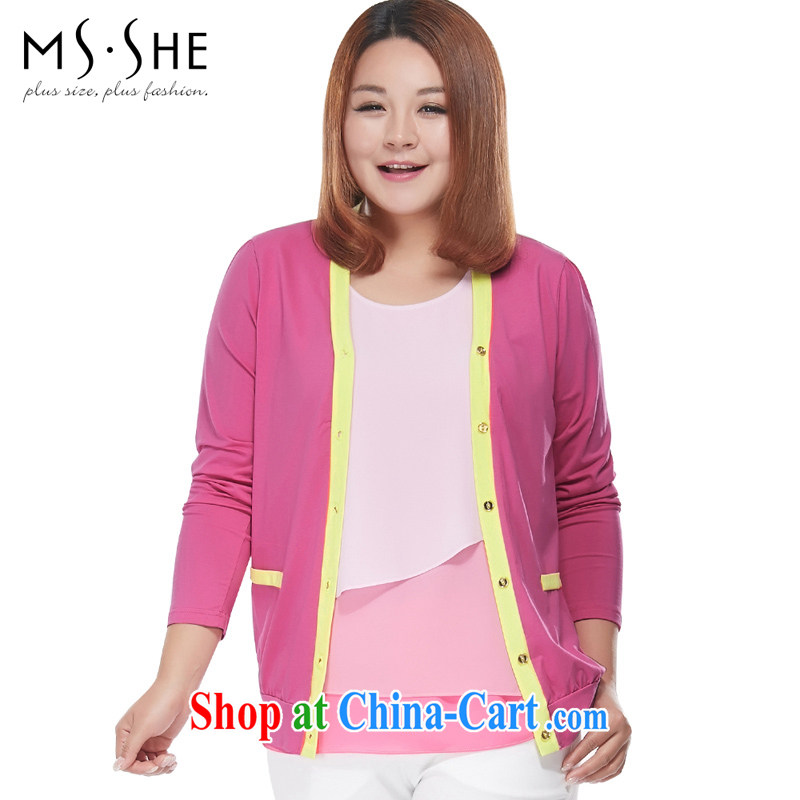msshe XL ladies' 2015 new mm thick and fat V for simplicity and long-sleeved T-shirt-sleeves installed on pre-sale 7461 red 4 XL - pre-sale 6.30 to the