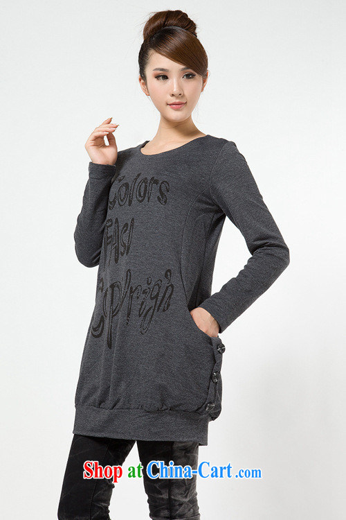 Autumn 2014, mm thick larger female Korean thick MM spring loaded long-sleeved long T shirt graphics thin clothes on a Pocket dark gray XXXL pictures, price, brand platters! Elections are good character, the national distribution, so why buy now enjoy more preferential! Health