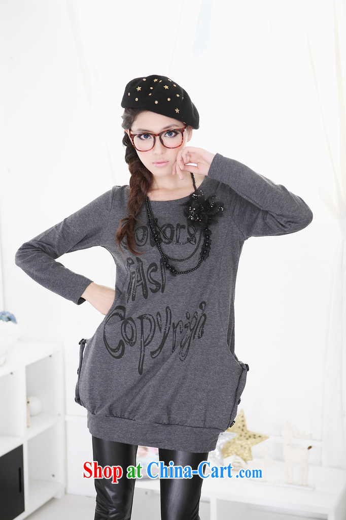 Autumn 2014, mm thick larger female Korean thick MM spring loaded long-sleeved long T shirt graphics thin clothes on a Pocket dark gray XXXL pictures, price, brand platters! Elections are good character, the national distribution, so why buy now enjoy more preferential! Health
