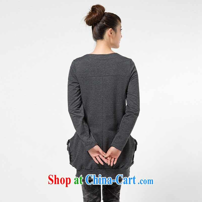 Autumn 2014, mm thick larger female Korean thick MM spring loaded long-sleeved long T shirt graphics thin clothes on a Pocket dark gray XXXL, Biao (BIAOSHANG), shopping on the Internet