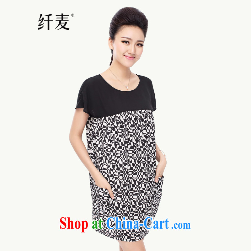 The Mak is the women's clothing 2014 summer new thick mm stylish geometric snow woven spell series dress 4969 black 6 XL