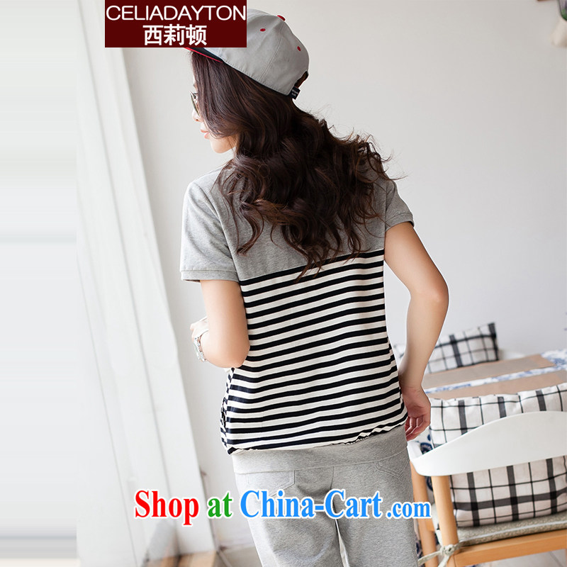 Ms. Cecilia Clinton's large, female 2015 summer New, and indeed increase Leisure package girls thick MM pure cotton short-sleeve T-shirt 7 pants sport female Korean thick sister gray XXXL, Cecilia Medina Quiroga (celia Dayton), online shopping