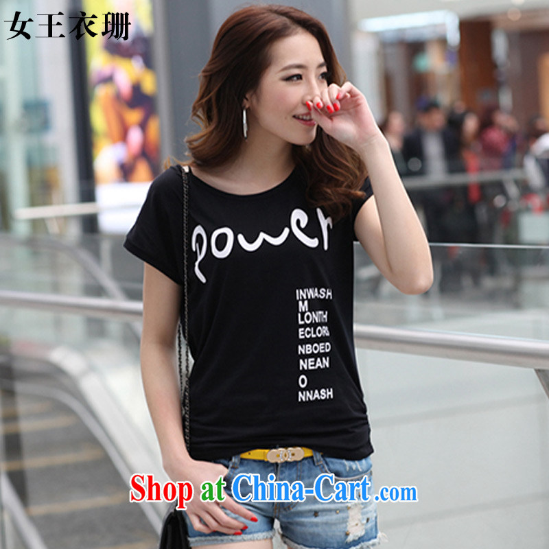 queen Yi Shan 2015 summer new female Korean version the code bat sleeves cotton short-sleeved shirt T 8076 black L