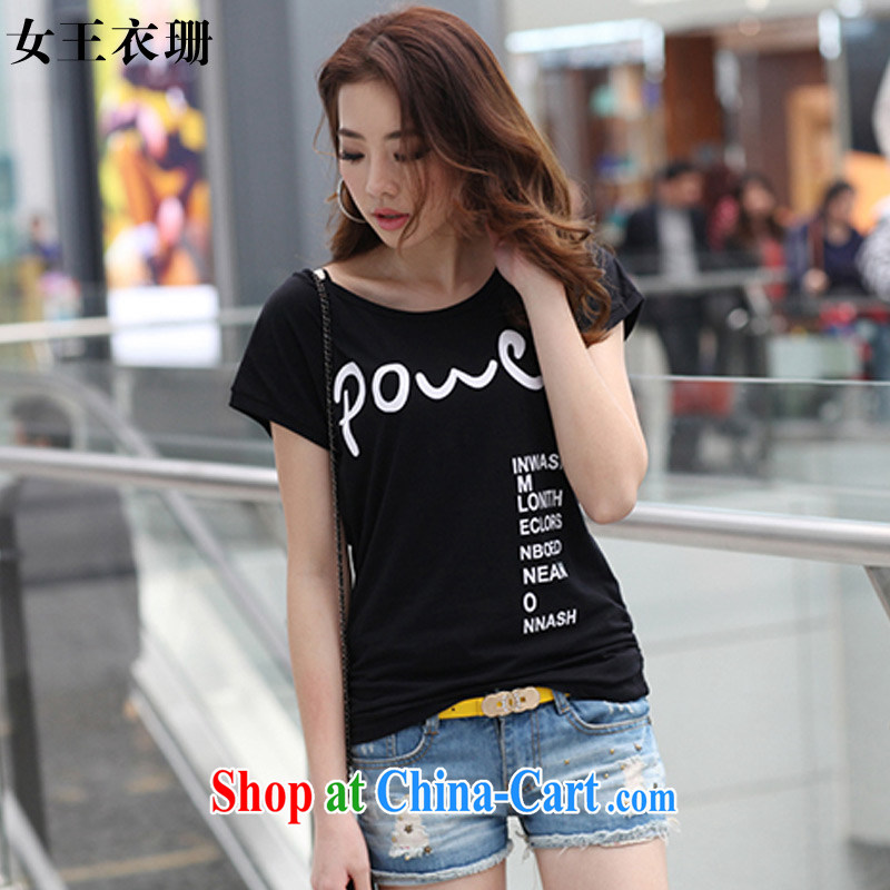 queen Yi Shan 2015 summer new female Korean version of the greater code bat sleeves cotton short-sleeved shirt T 8076 black L, the Queen Yi Shan, online shopping
