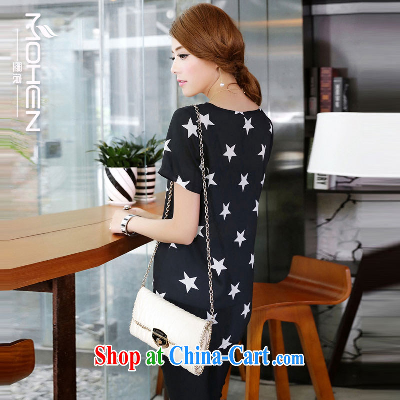 The ink marks on MM summer new 2015 Korean version stylish stars stamp duty relaxed T shirts female short-sleeved round-collar 5 star stamp duty on 100 female T-shirt black 5 XL, ink marks, and shopping on the Internet