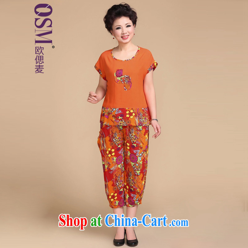 The SSU Mak spring and summer the older liberal short-sleeve shirt T 7 pants MOM two-piece the Code women 3040 orange 5 XL