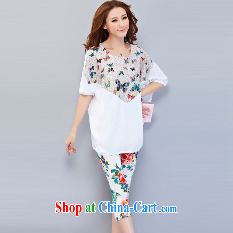 Michael Scott, The 2015 Code women cotton loose T-shirt and indeed intensify thick mm summer sport and leisure suite 9521 white XXXXL, grid, (SIGLENA), shopping on the Internet