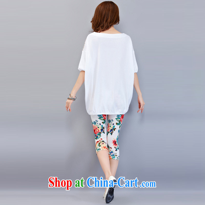 Michael Scott, The 2015 Code women cotton loose T-shirt and indeed intensify thick mm summer sport and leisure suite 9521 white XXXXL, grid, (SIGLENA), shopping on the Internet