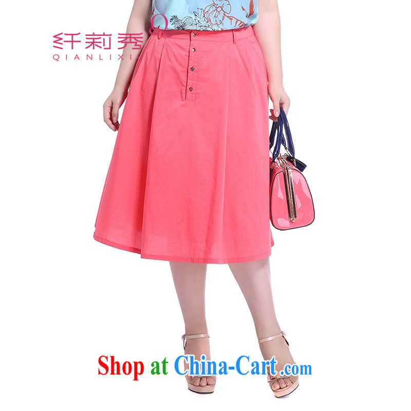 Slim Li-su summer 2014 new larger female 100 ground cotton waist in solid color, long, large skirt waist skirt Q 5096 red XXXL
