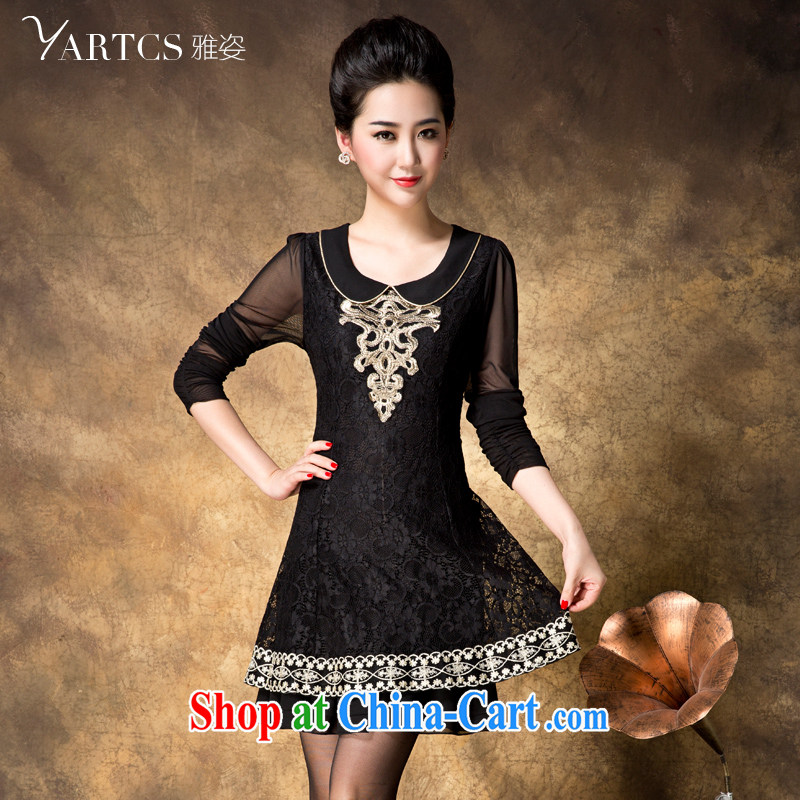 Jacob 2014 colorful new, larger female thick mm spring graphics thin long-sleeved baby collar lace solid dress black XL