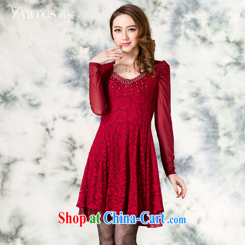 City, 2014 the Code women mm thick with autumn Palace style nails Pearl lace hook take the code long-sleeved dresses red 2 XL