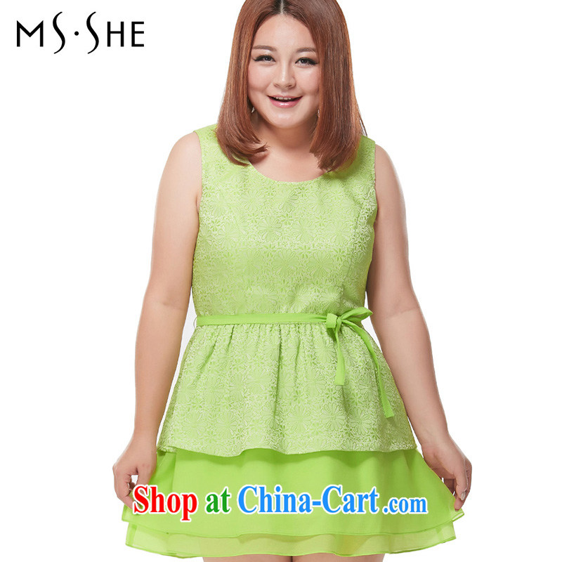 msshe XL women summer 2015 mm thick cultivating pure color with a sleeveless vest short skirts dresses 7336 green 4 XL