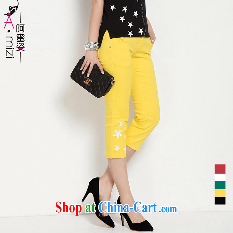 The honey and diverse thick mm maximum code female Korean video thin female pants lace stretch candy-colored, 7 waist pants 8572 yellow XXL, honey, and the Code women, shopping on the Internet