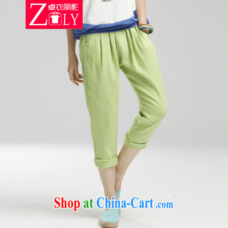 Mr Cheuk Yi Lai shadow summer on the new larger female Elastic waist loose video thin cotton the girl pants candy color 9 pants YG 6832 green 2 XL