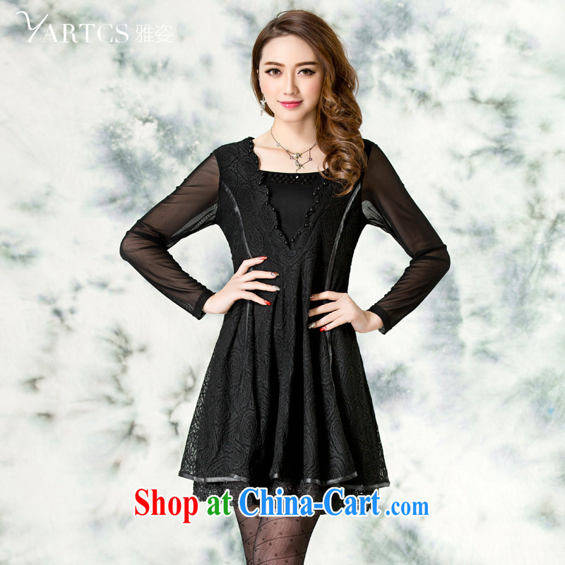 Colorful, Autumn 2014 the new, larger women mm thick aura video thin nail Pearl solid long-sleeved dresses A 1559 black XL
