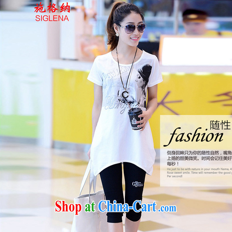 Rate the 2015 summer new Korean fashion loose thick MM larger women in long, short-sleeved female T pension sport and leisure suite 8221 white XXL