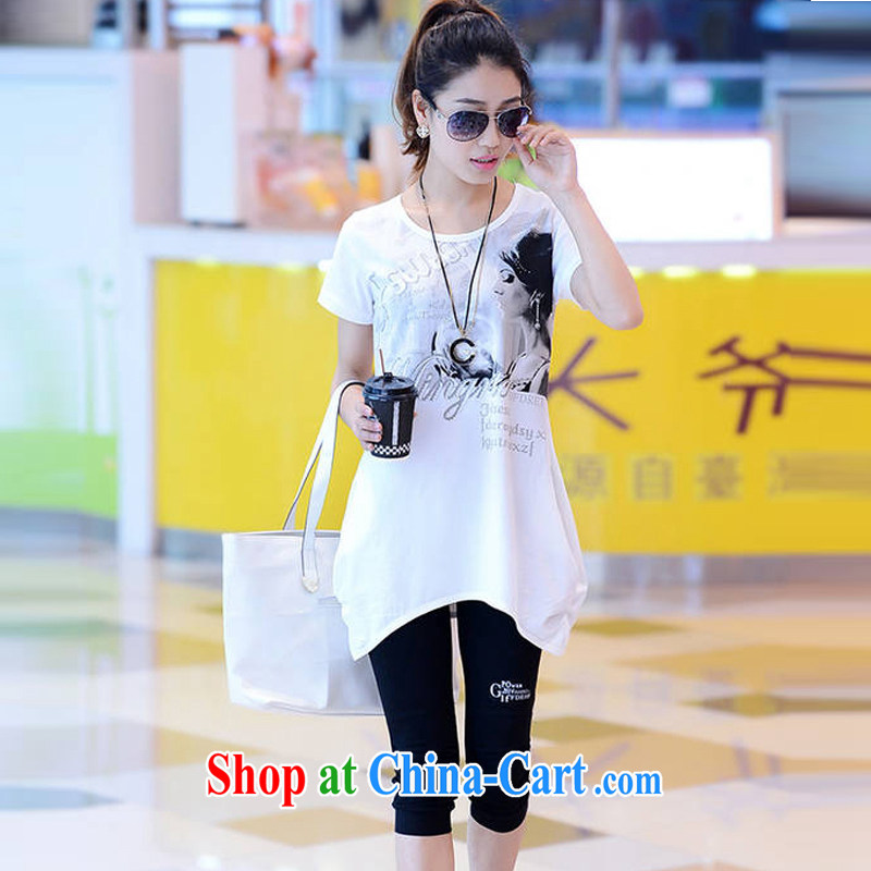 Rate the 2015 summer new Korean version and stylish relaxed thick MM large, female, long, short-sleeved female T shirt Sports & Leisure suite 8221 white XXL, rate, (SIGLENA), shopping on the Internet