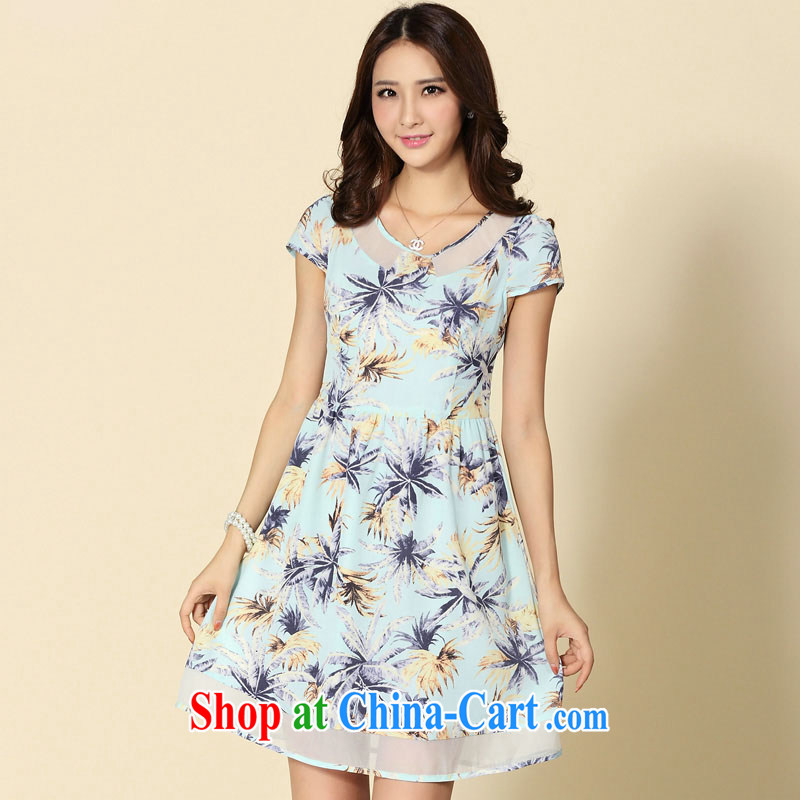 cheer for 2014 and indeed increase, women with thick MM summer new fancy graphics thin thick sister dresses xxxxl volume number 2175 blue 4 XL, cross-sectoral provision (qisuo), the code is female, and online shopping