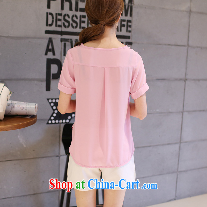 XL female 2015 mm thick summer Korean version of the new, thick sister graphics thin false pocket relaxed round-collar snow woven shirts Purple Pink XXXXL, Veronica, shopping on the Internet
