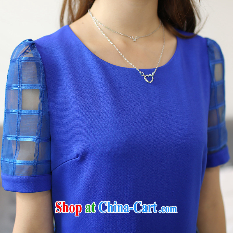 Connie Moses tab, female summer thick sister new 2015 commuter Korean video thin fat girl girl short-sleeved dresses blue XXXL Moses, Veronica, and shopping on the Internet