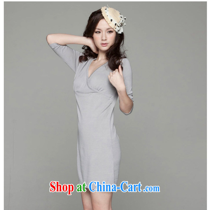 Surplus may 2014 autumn new Korean version of the greater code female V collar dresses comfortable thick mmv collar high-waist dresses girls video thin xxxxl white M - high quality fabrics, surplus, and shopping on the Internet