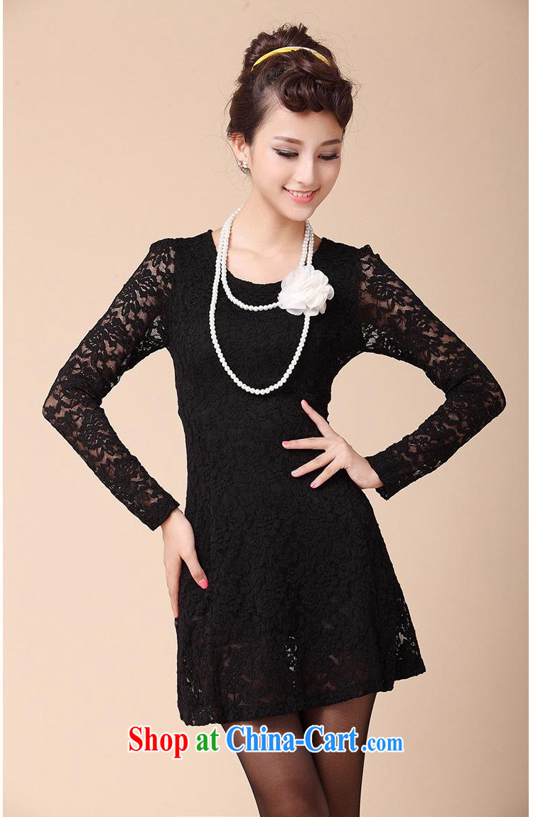 Surplus may fall 2014 Korean large, female dresses stylish lace-thick mm long-sleeved solid beauty skirt video thin QZ 1093 black M - Quality fabric pictures, price, brand platters! Elections are good character, the national distribution, so why buy now enjoy more preferential! Health