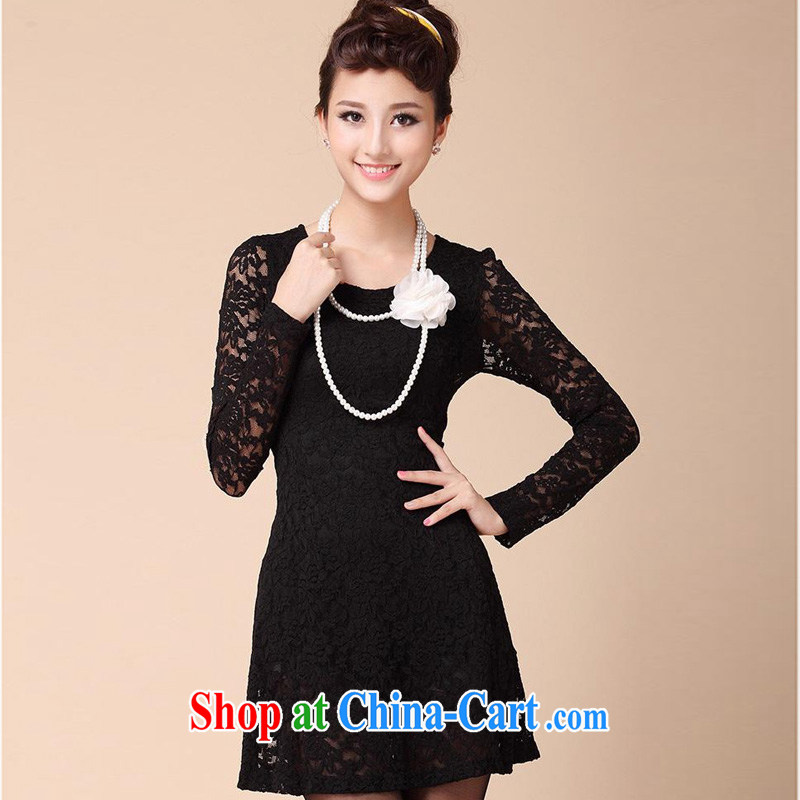 surplus may be autumn 2014 Korean version of the greater code female dresses stylish lace-thick mm long-sleeved solid beauty skirt video thin QZ 1093 black M - high quality fabrics, surplus, and, shopping on the Internet