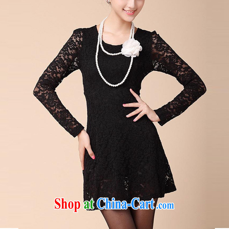 surplus may be autumn 2014 Korean version of the greater code female dresses stylish lace-thick mm long-sleeved solid beauty skirt video thin QZ 1093 black M - high quality fabrics, surplus, and, shopping on the Internet