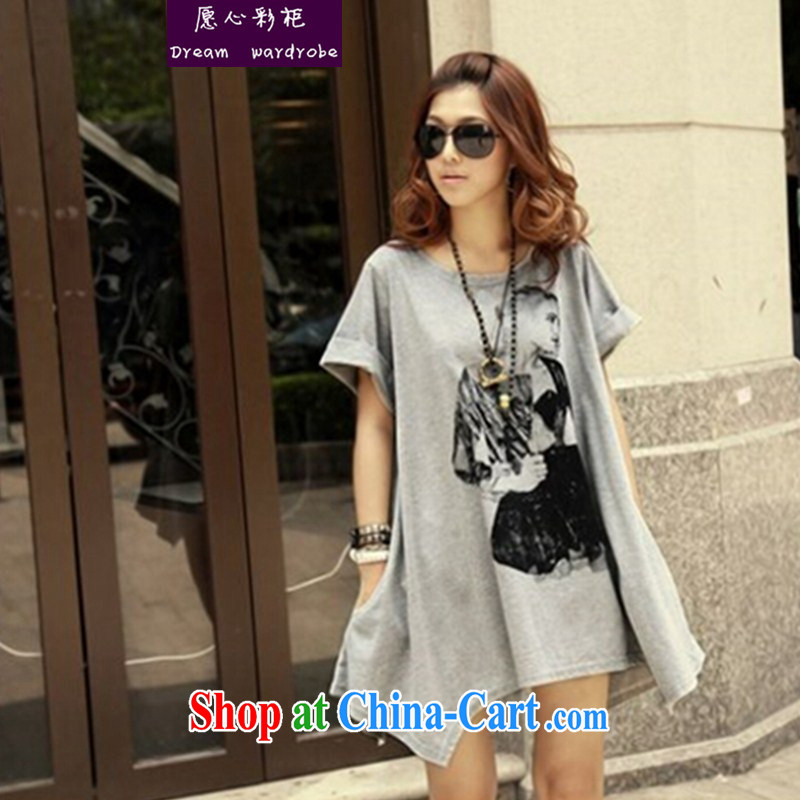 would like to heart Color cabinet 2014 new summer stamp short-sleeved T-shirt loose the code pregnant girl T shirts skirts hfy 586 gray are code