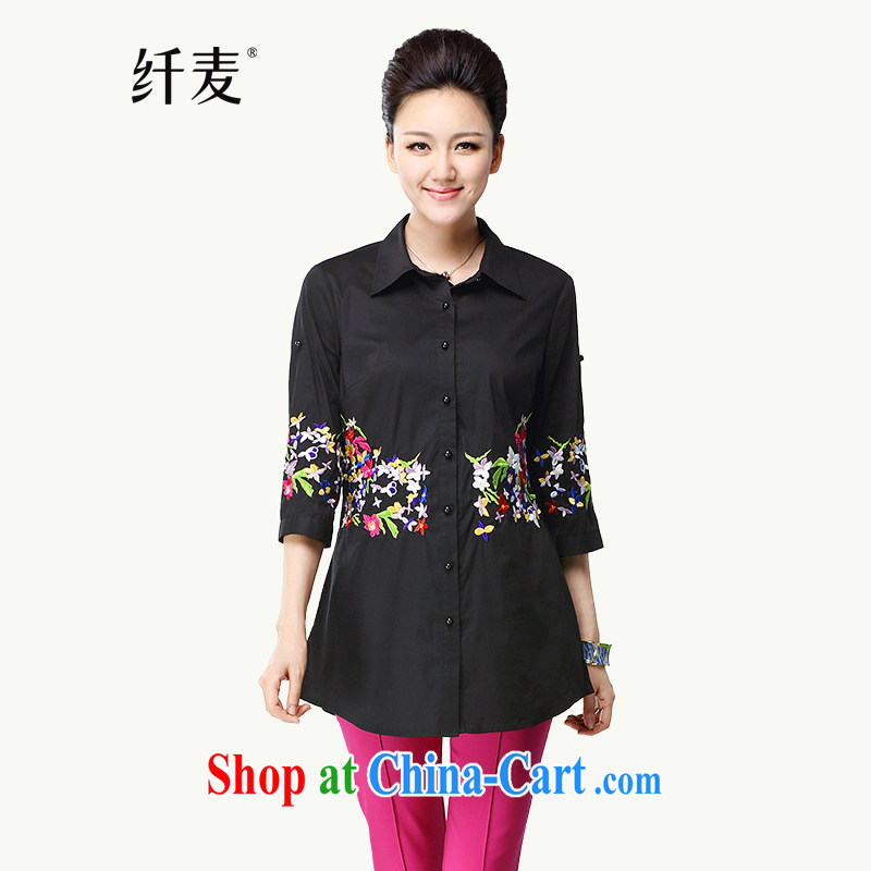 Slim, Mr Big, women fall 2014 with new thick mm stylish retro embroidery relaxed, long shirt, black 43,036 M