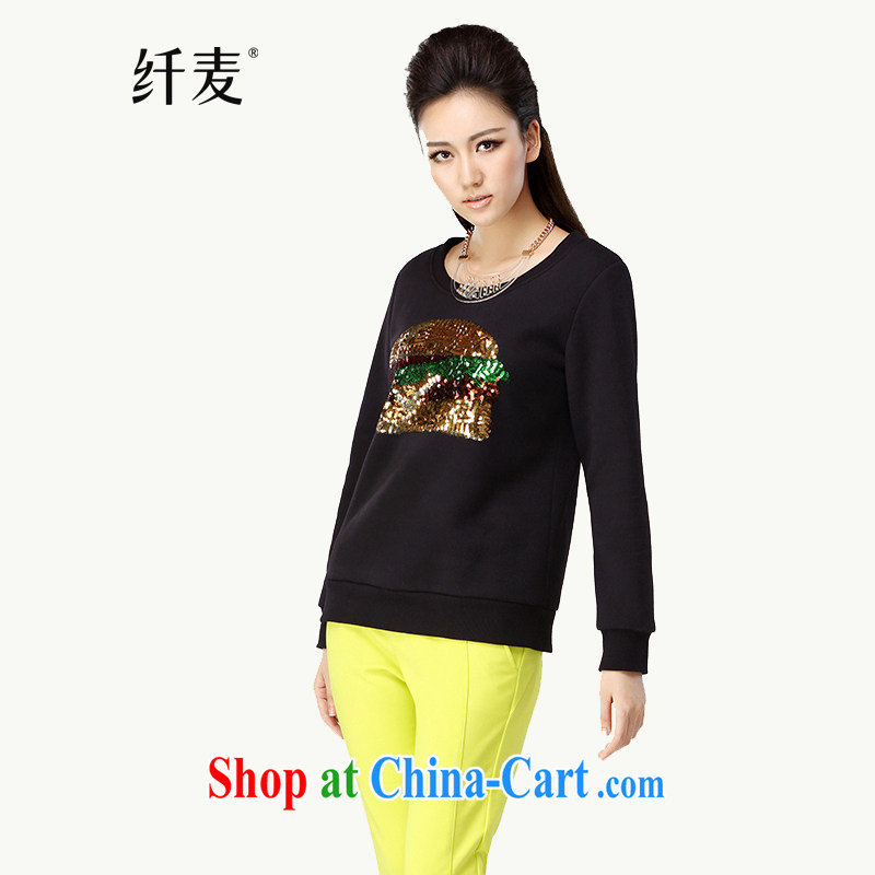 The Mak is the women fall 2014 with new thick mm stylish embroidered 100 ground long-sleeved sweater girl T-shirt 43,057 black 4 XL