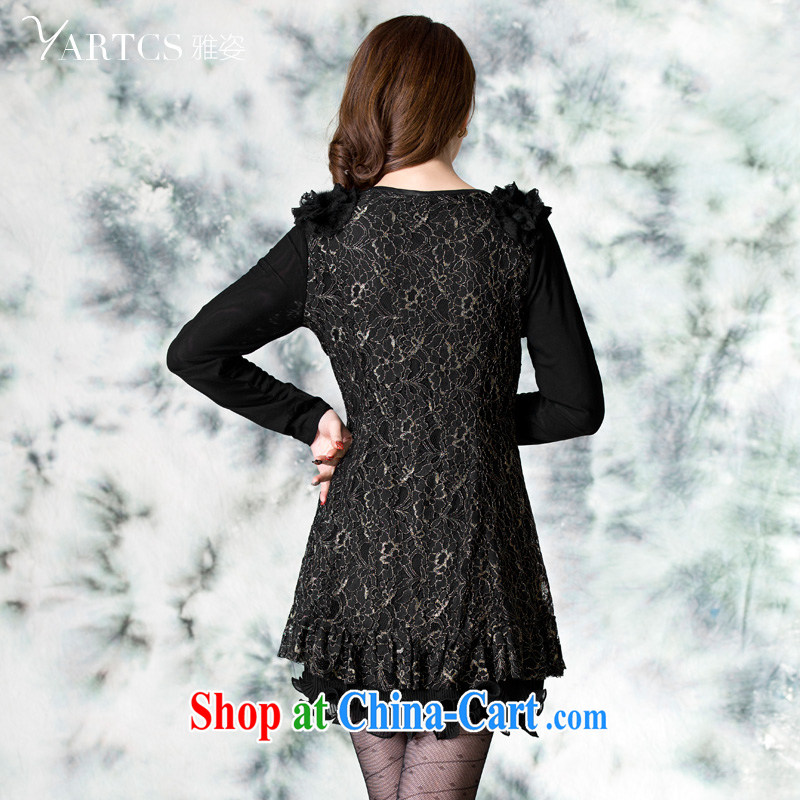 Colorful, larger women mm thick autumn and the new 2014 thick sister graphics thin lace dresses A 8117 black 2 XL, beauty, and shopping on the Internet