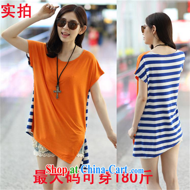 Smile love 2015 summer new Korean female loose stitching striped short-sleeved shirt T 836 Orange + streaks XXXL (suitable for 161 - 180 Jack pictures, price, brand platters! Elections are good character, the national distribution, so why buy now enjoy more preferential! Health