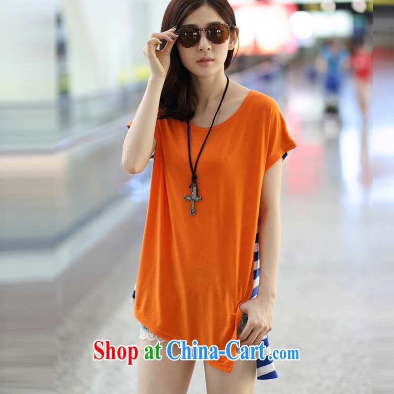 A smile of Love 2015 summer new Korean female loose stitching striped short-sleeved shirt T 836 Orange + streaks XXXL (suitable for 161 - 180 jack, smiling Love (Love Smile), online shopping