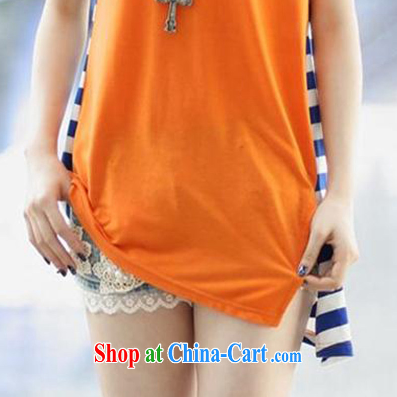 A smile of Love 2015 summer new Korean female loose stitching striped short-sleeved shirt T 836 Orange + streaks XXXL (suitable for 161 - 180 jack, smiling Love (Love Smile), online shopping