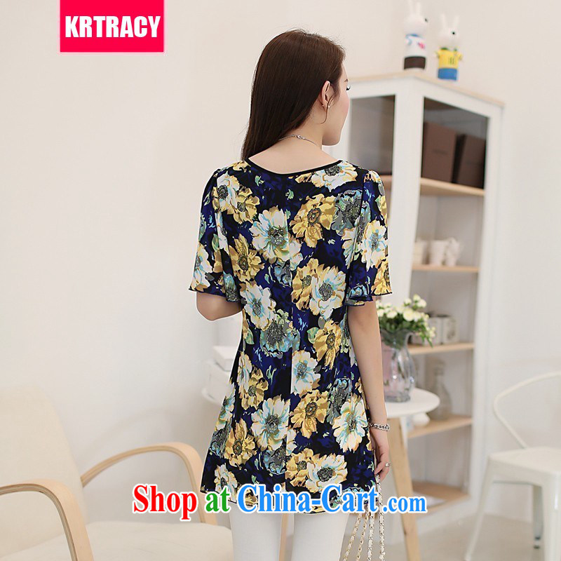 2015 KRTRACY new Korean style lounge, long, snow-woven shirt short-sleeved thick MM female graphics thin ice woven shirts SMS 1620 blue XXXXXL, KRTRACY, shopping on the Internet