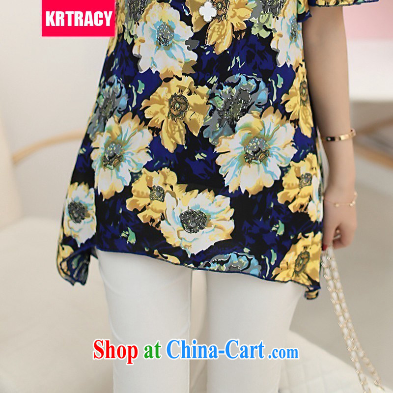 2015 KRTRACY new Korean style lounge, long, snow-woven shirt short-sleeved thick MM female graphics thin ice woven shirts SMS 1620 blue XXXXXL, KRTRACY, shopping on the Internet