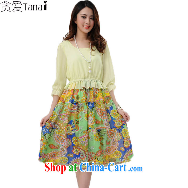 loved the fat XL female summer new thick MM graphics thin lady, snow cuff woven dresses, long skirts, 2187 green XXXXL