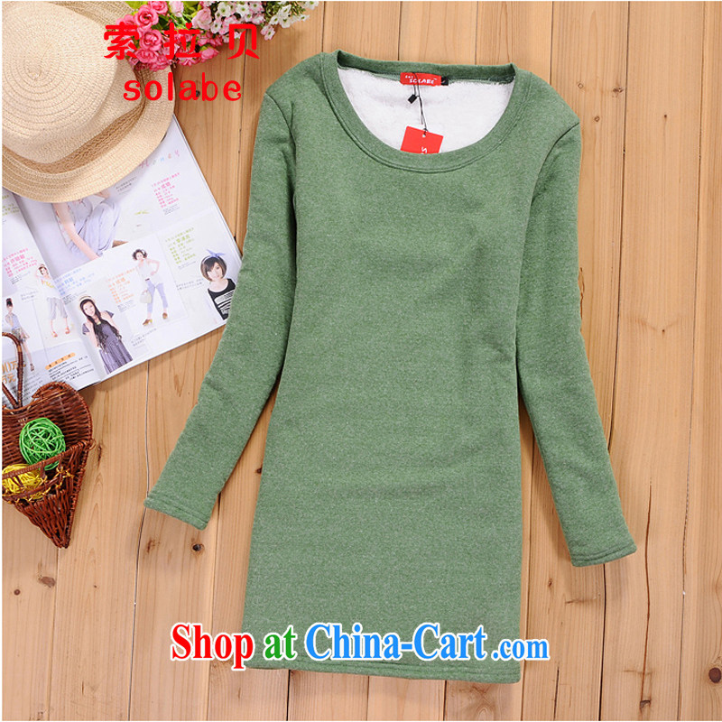 Solabe_the Addis Ababa 2015 autumn and winter, the lint-free cloth and Beauty package and lint-free cloth lamb warm solid T pension larger dresses dress 7523 green beans 3 XL