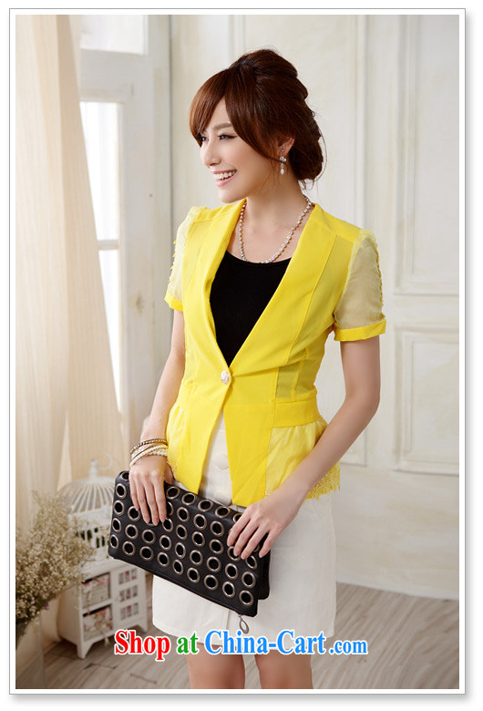 The delivery package mail, as soon as possible, to increase, female jacket 2014 summer short-sleeved commuter style graphics thin suit coat thick mm jacket 9910 yellow XXXL pictures, price, brand platters! Elections are good character, the national distribution, so why buy now enjoy more preferential! Health