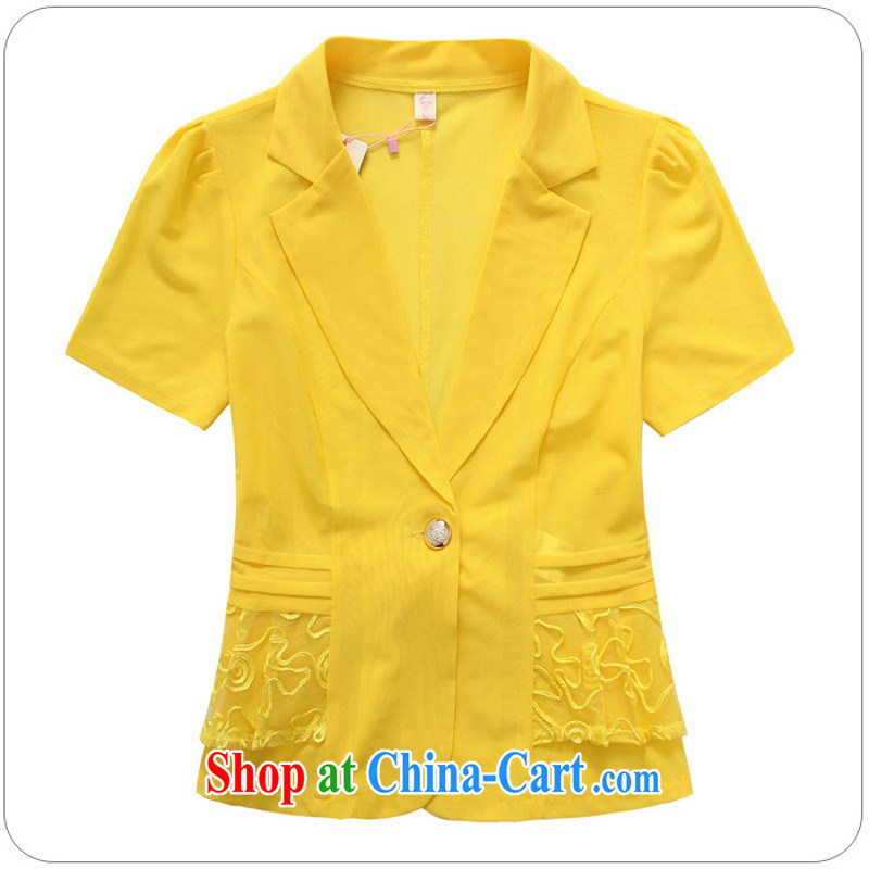 (The e-mail package, as soon as possible, to increase their code dress jacket 2014 summer short-sleeved commuter style graphics thin suit coat thick mm jacket 9910 yellow XXXL, constitution, Jacob (QIANYAZI), online shopping