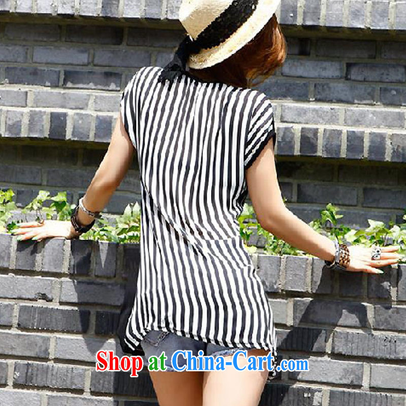 NOS new short-sleeved round neck cotton shirt T female Korean Version Stamp striped stitching Color Lounge T-shirt 200 jack to wear L 8091 black-and-white stripes 4 XL recommendations 270 jack, thin (NOS), online shopping