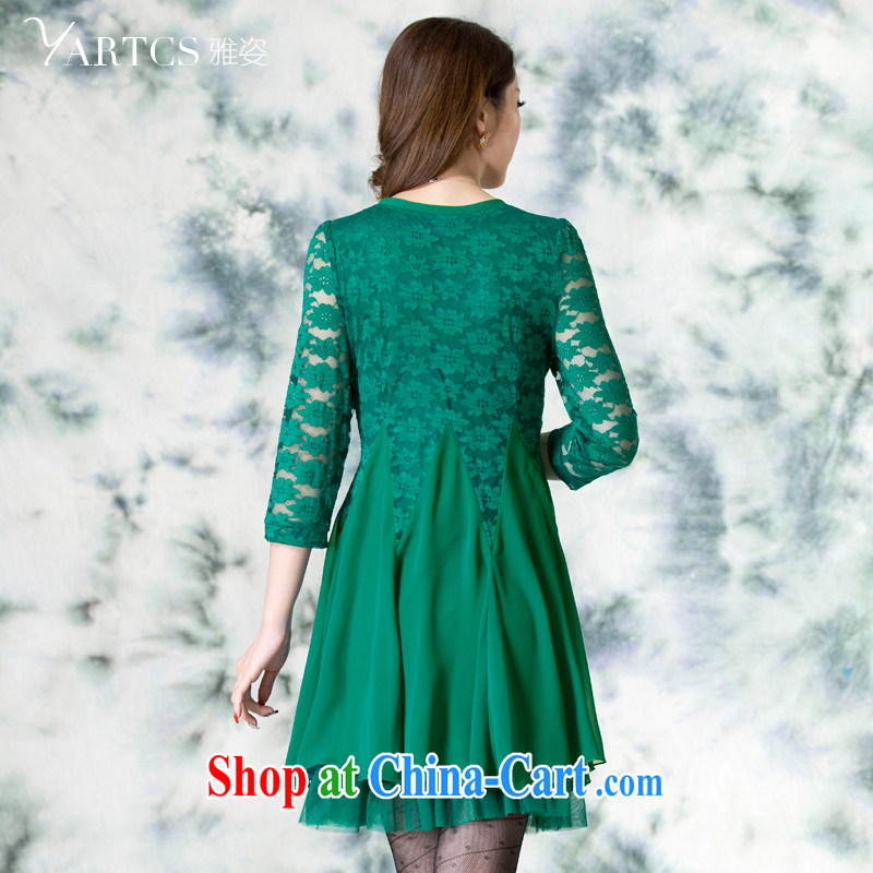 Colorful, larger women fall 2014 with new, thick sister retro lace stitching 7 cuff dress A 1560 black 2 XL, colorful, online shopping