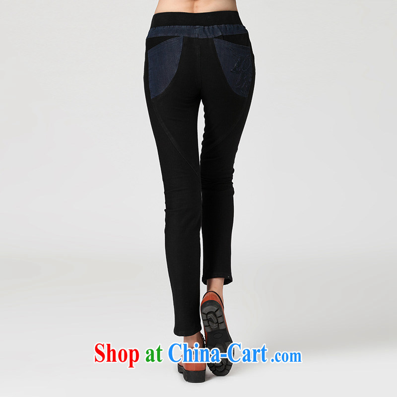 Water Fall of new Korean cotton stitching jeans 2014 larger female stamp graphics thin trousers QW 2399, possession XXL, water itself (SHUIMIAO), shopping on the Internet
