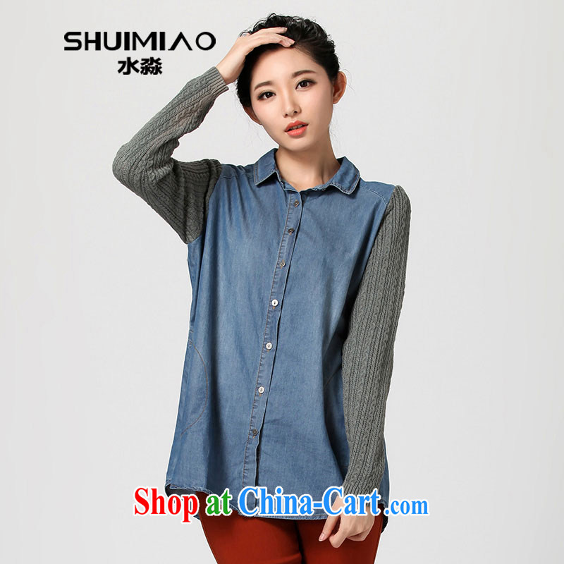 Water with cowboy stitching shirt fall 2014 new thick sister larger female sweet graphics thin shirt QC 2217 cowboy, XL