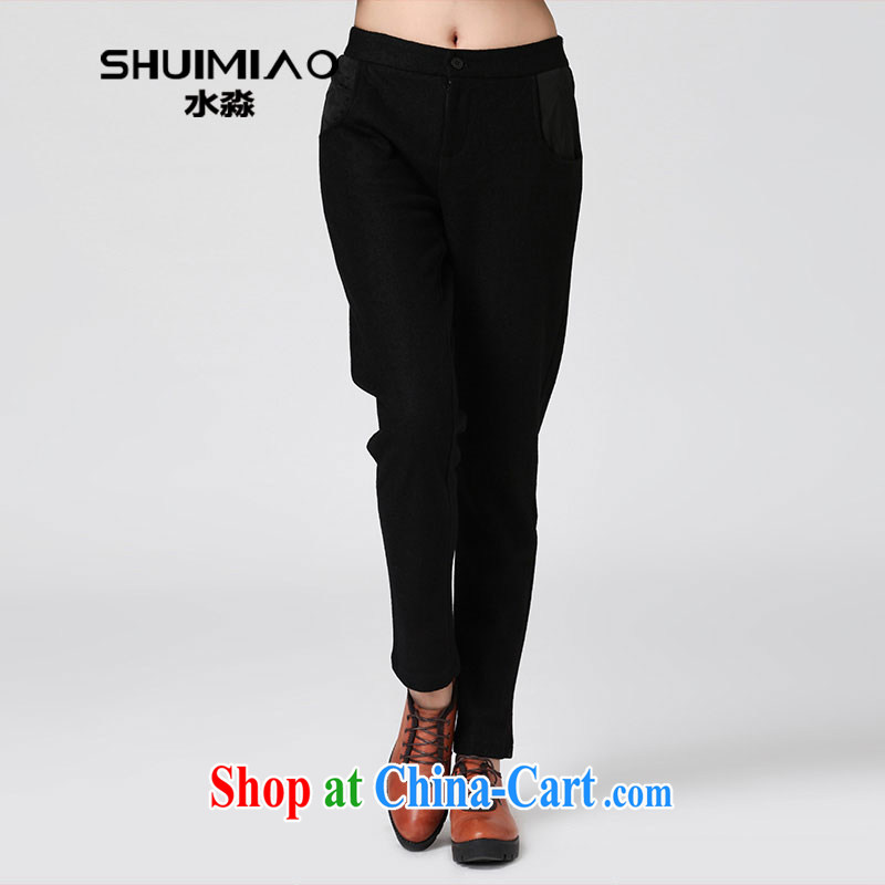 2014 water fall by the new graphics thin Wool Pants larger female expertise in mm high waist pant DW 2507 black M