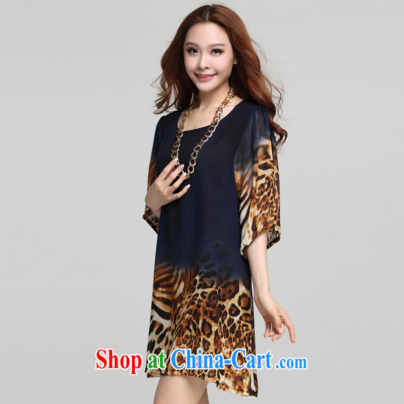 Thin (NOS) summer new, larger female pregnant with Leopard stamp snow woven short-sleeved dresses W 10,131 blue 3 XL 200 Jack the following through, thin (NOS), online shopping