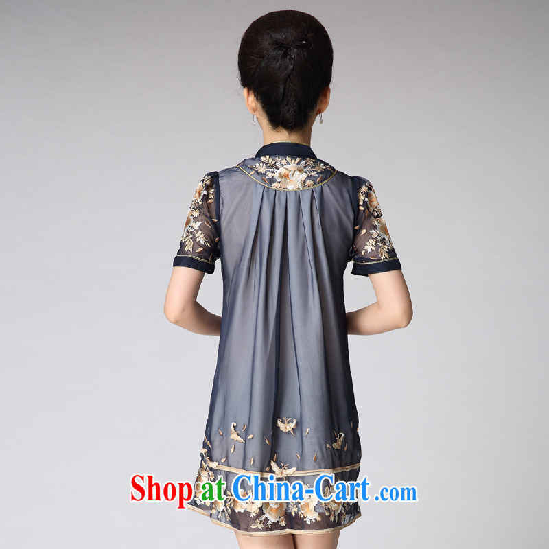 standing waves with high-end large Code women's clothing 2015 new Summer in Europe and the aura video thin thick mm embroidered dress royal blue XXXXXL, tide and diverse audiences (CHAOZIYUN), online shopping